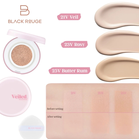 BLACK ROUGE Thin Layer Clear Cushion - Wegański podkład z efektem soft-focus i naturalnego semi-matu SPF 50+ PA++++ Veil 14g